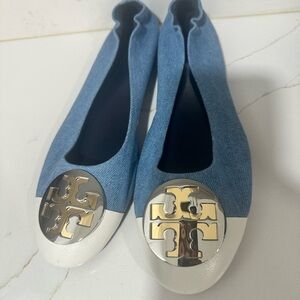 Tory Burch Blue and White Flats